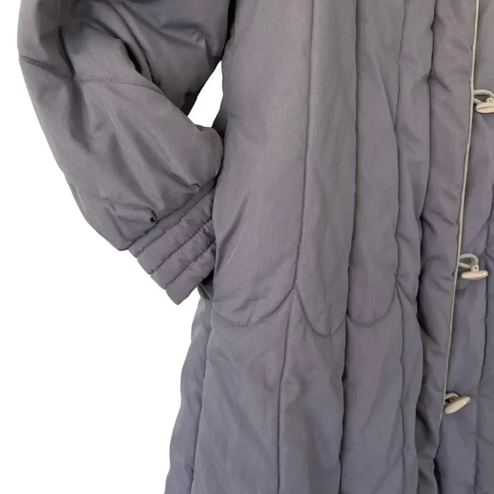 Vintage 80s Purple Puffer Jacket Long Coat Toggle Buttons Stranger Things 7/8